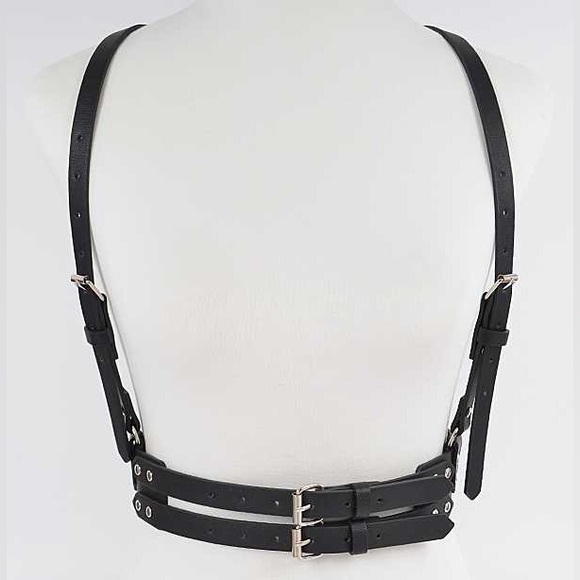 Black Vegan Leather Waist Harness Statement Belt - Picture 1 of 6